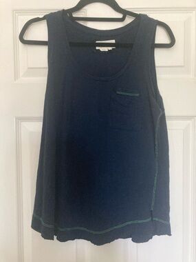 Anthropologie Navy Cotton Pocket Tank with Contrast Stitching, Size Small